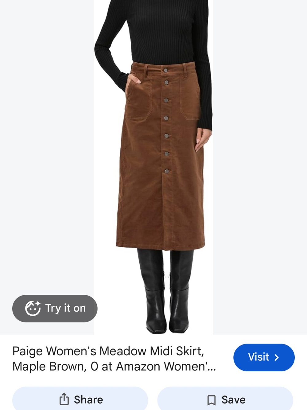 PAIGE Meadow Button-Front Midi Skirt in Maple Brown